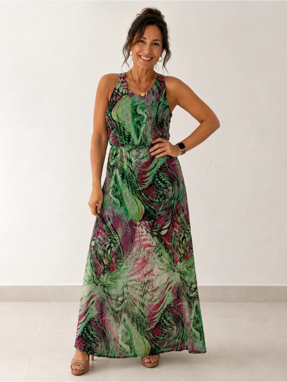 W118 by Walter Baker Green and Purple Swirl Abstract Print Maxi Dress Size S